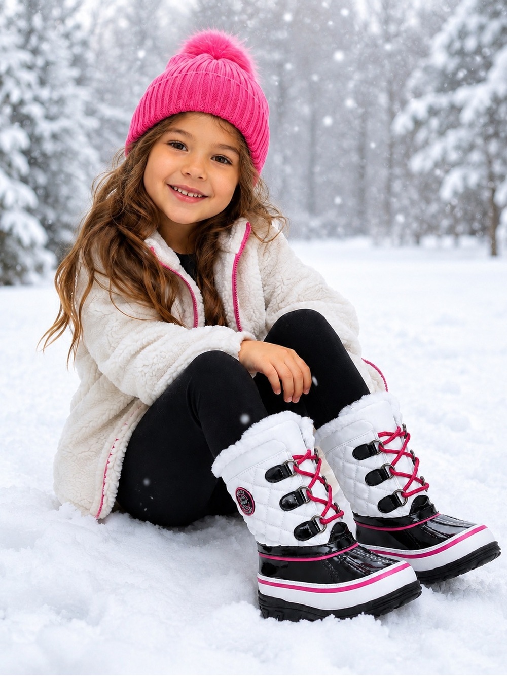 totes Kids White and Pink Snow Boots